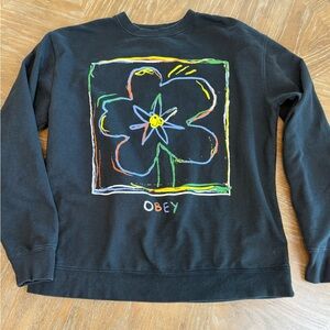 Obey Black Multicolor Graphic Crewneck Sweatshirt